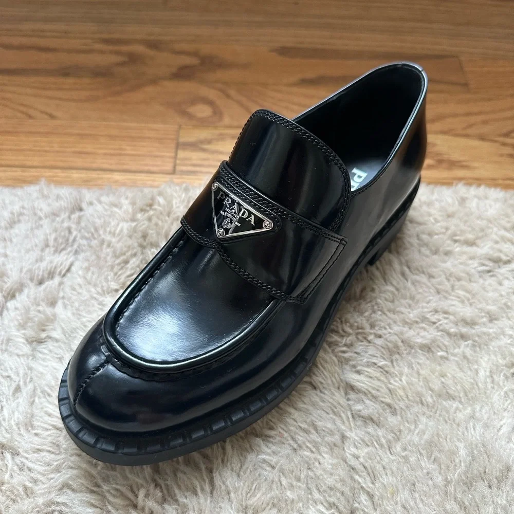 Prada Chocolate Brushed Leather Loafers - Picture 3 of 4